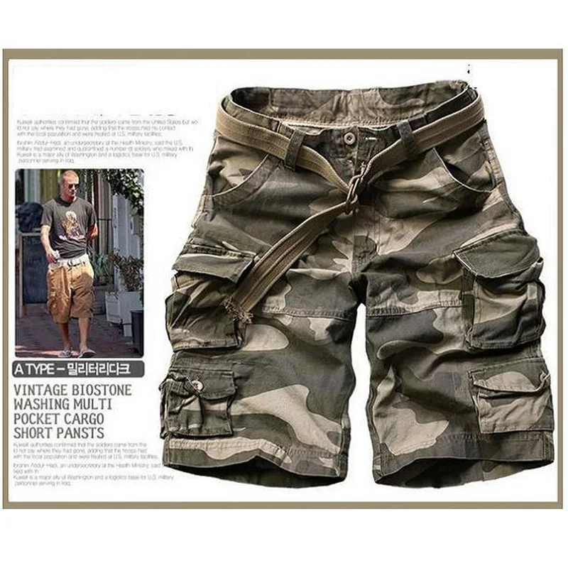 Шорты карго мужские камуфляжные в стиле милитари хлопок повседневные модные