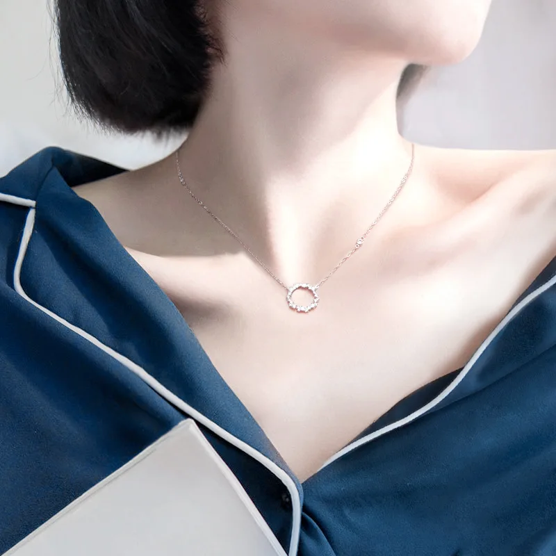 Fashion Women Circle Necklaces Jewelry Silver Color Pendants For Lady Girl Long Chain Charm Necklace Colar | Украшения и