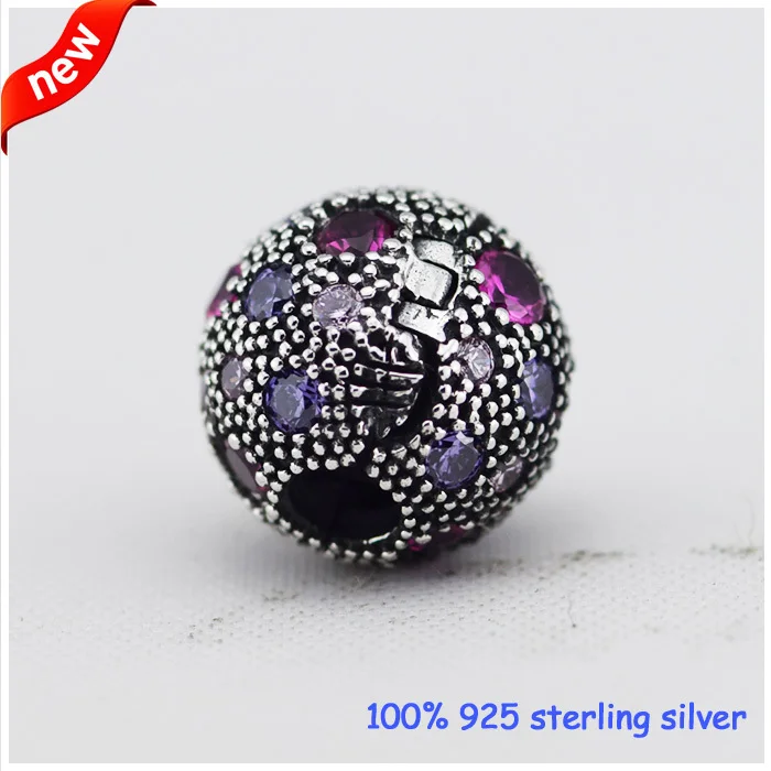 Подходит для браслетов Pandora фиолетовые космические звезды серебряные бусины с CZ