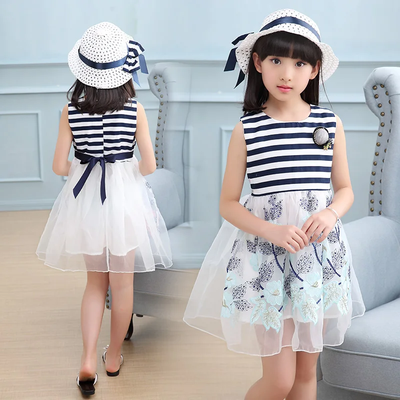 JMFFY Baby Girl Dress 2019 New Brand Floral Girls Summer Dresses Princess Kids For Clothing Sleeveless Striped Kid | Детская одежда и