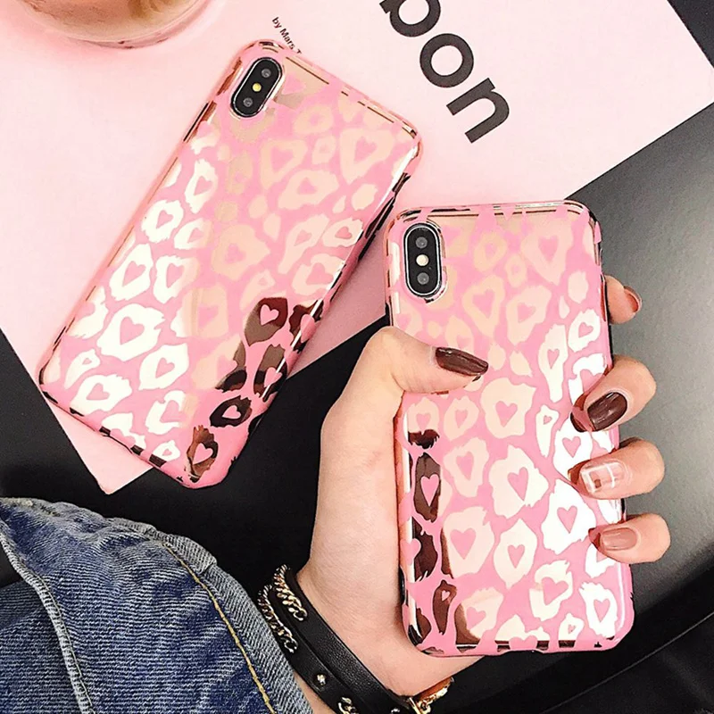 Блестящий Золотой Розовый леопардовый чехол для телефона iPhone SE 2020 X XR Xs Max 11 Pro 12 Mini