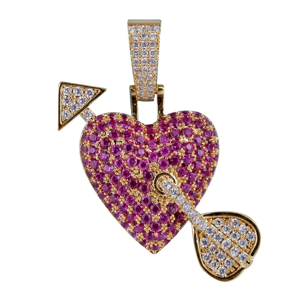 Iced out твердое сердце ожерелье и кулон со стрелой Золото Серебро Цвет Bling кубический циркон Мужская хип-хоп цепочки ювелирные изделия для подарка