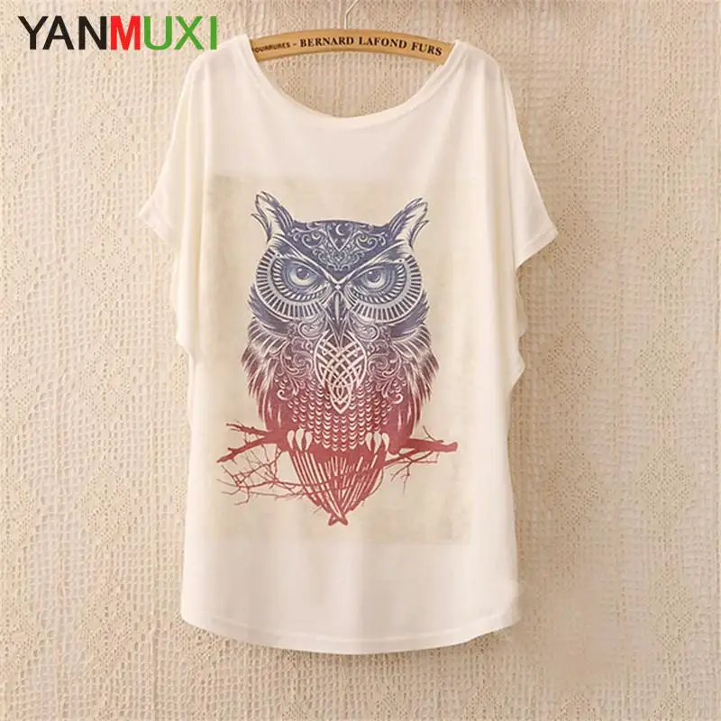 New 2017 summer T shirt women style thin plus size loose batwing sleeve women's T-shirt cat kiss Fish print Top Tees | Женская