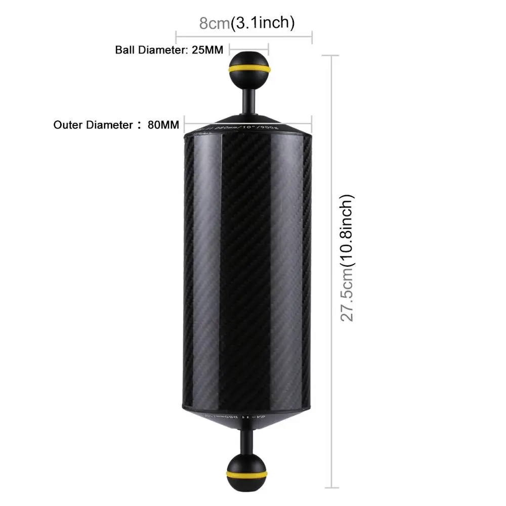 80X275mm PULUZ поплавок из углеродного волокна плавучие водные руки двойной шар плавающий рычаг Дайвинг камера подводный дайвинг лоток - Цвет: 80X275mm