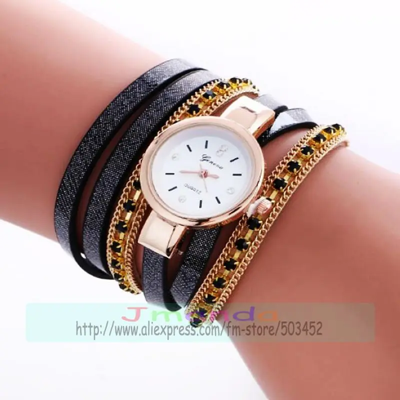 100 шт./лот модные женские часы geneva с кожаным ремешком элегантные кристаллами и