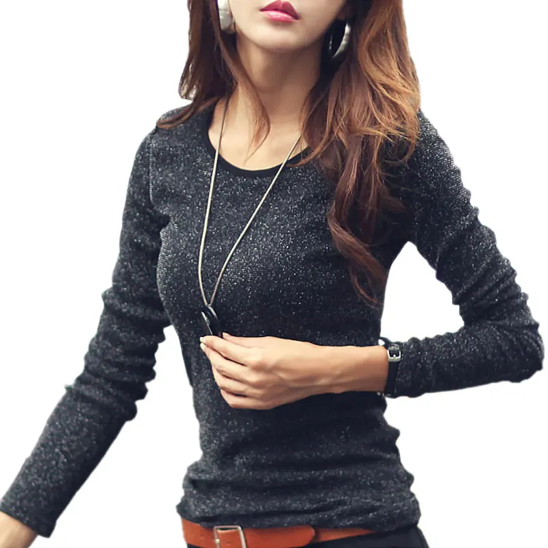 Женская футболка с длинным рукавом большие размеры Осень зима 2017 золотым и