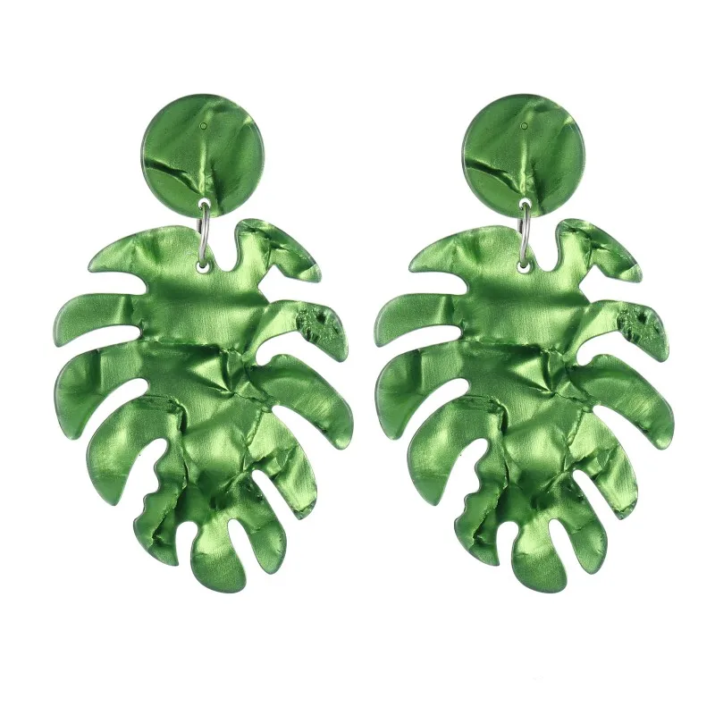 Богемные серьги капли с большими зелеными листьями для Женщин Модные Акриловые