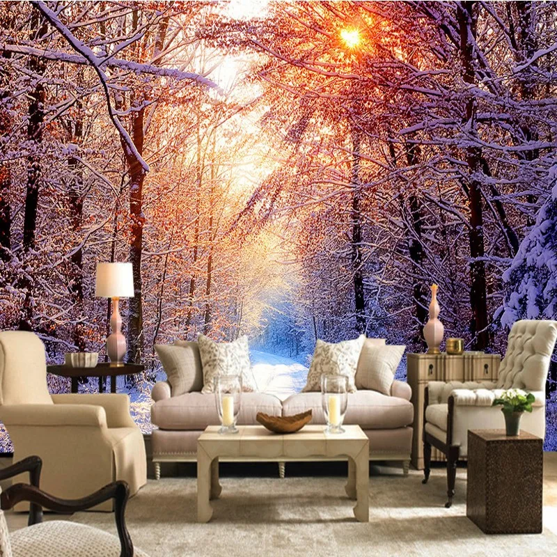 

Custom 3d mural Snow tree road landscape fresco custom restaurant cafe living room TV background wallpaper mural