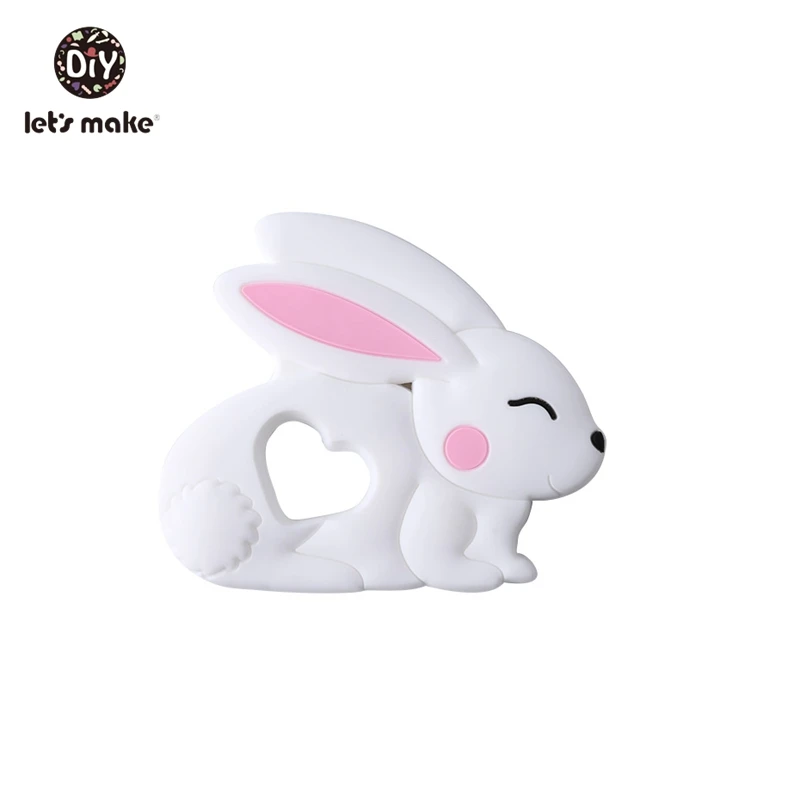 white rabbit Силиконовые Прорезыватели для зубов, 1 шт., в форме животных из мультфильмов, без бисфенола, пустышка, с зажимом, для изготовления кроликов, оленей, Прорезыватель для зубов, енота, крошечный стержень, детский Прорезыватель - Цвет: white rabbit