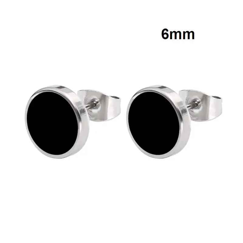 6MM SHUANGR, модные, 1 пара, круглой формы, Винтажные серьги-гвоздики для мужчин, трендовые, вечерние, черные серьги, ювелирные изделия для мужчин и женщин, унисекс - Окраска металла: 6MM