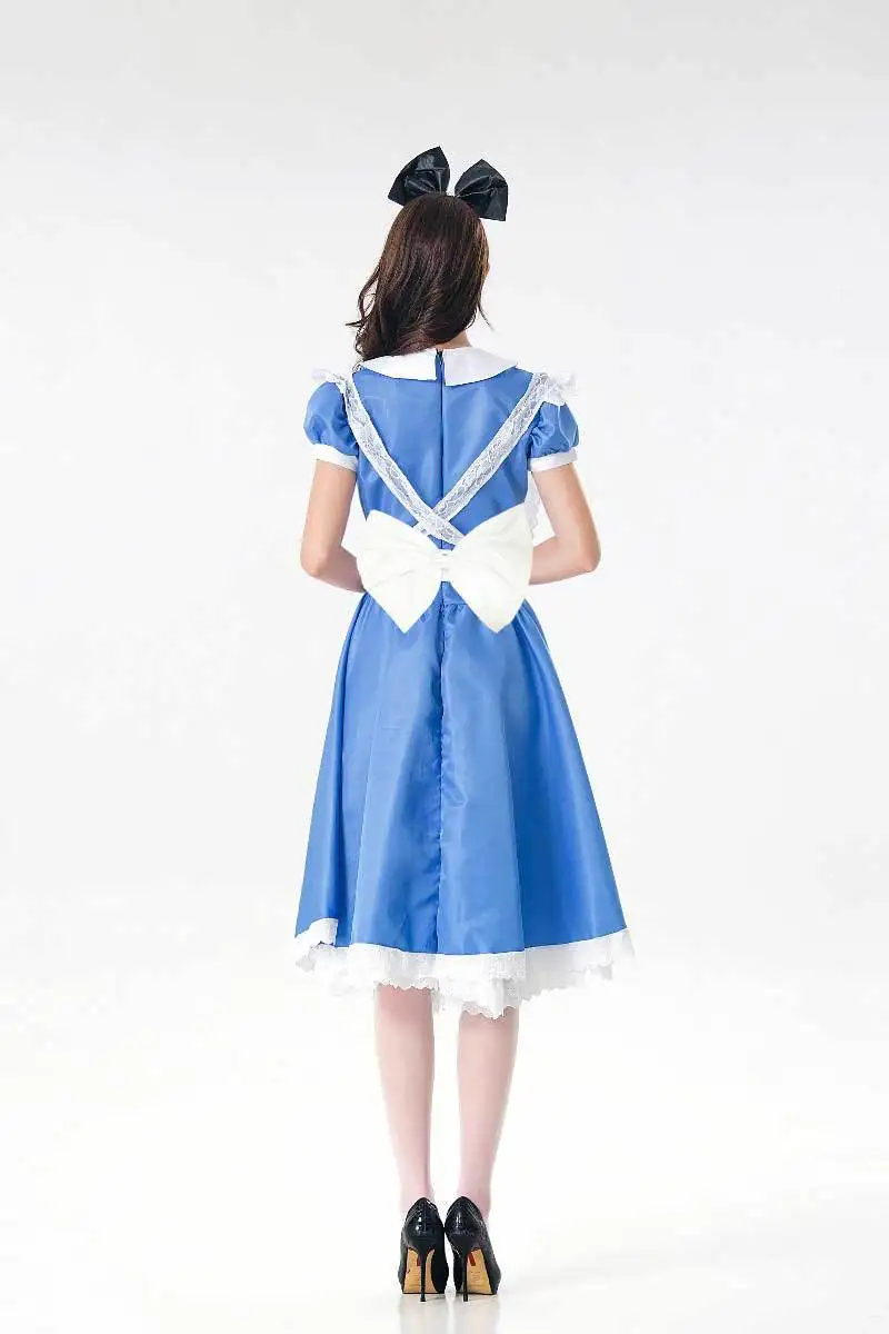 Синий костюм горничной Алисы в стране чудес для взрослых женщин карнавальный на