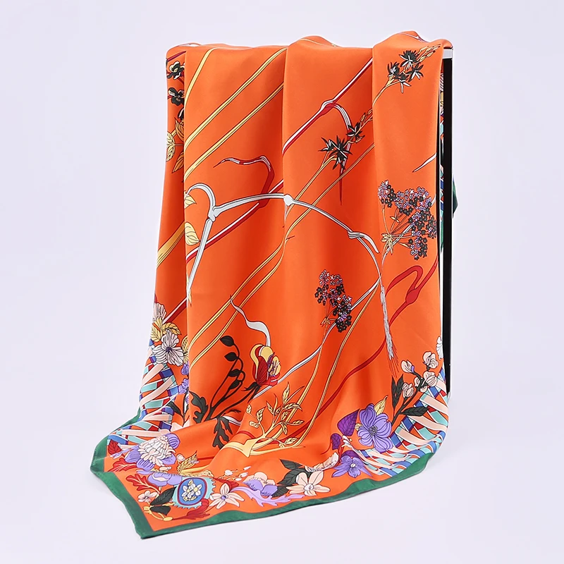100% шелковый саржевый квадратный шарф цветочный принт женские шарфы ручная