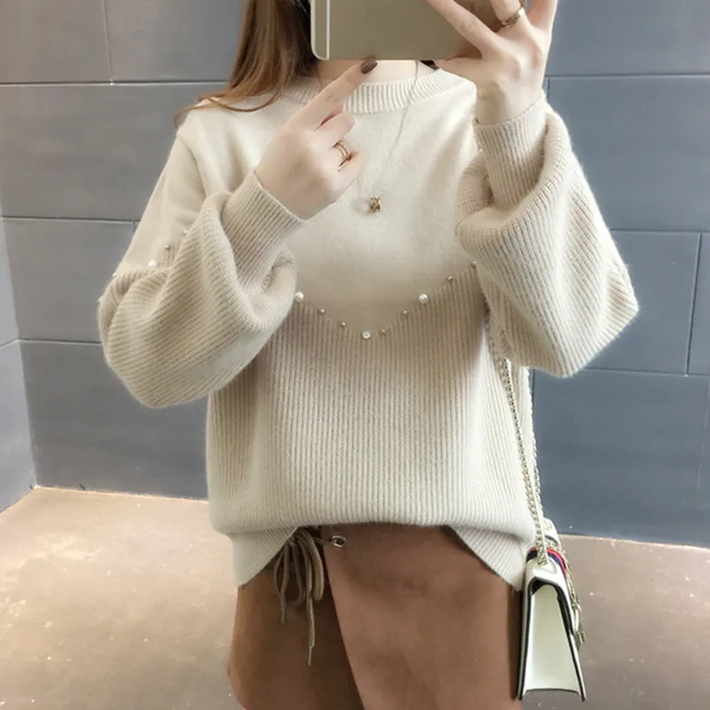 loose short paragraph bottoming sweater female students autumn winter Thicken knit Half high collar Women's clothingA609 | Женская