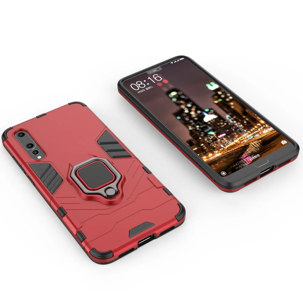 For Huawei P20 Pro Case Dual Layer Magnetic Armor With Finger Ring Kickstand Anti Shock Hard Back Cover |