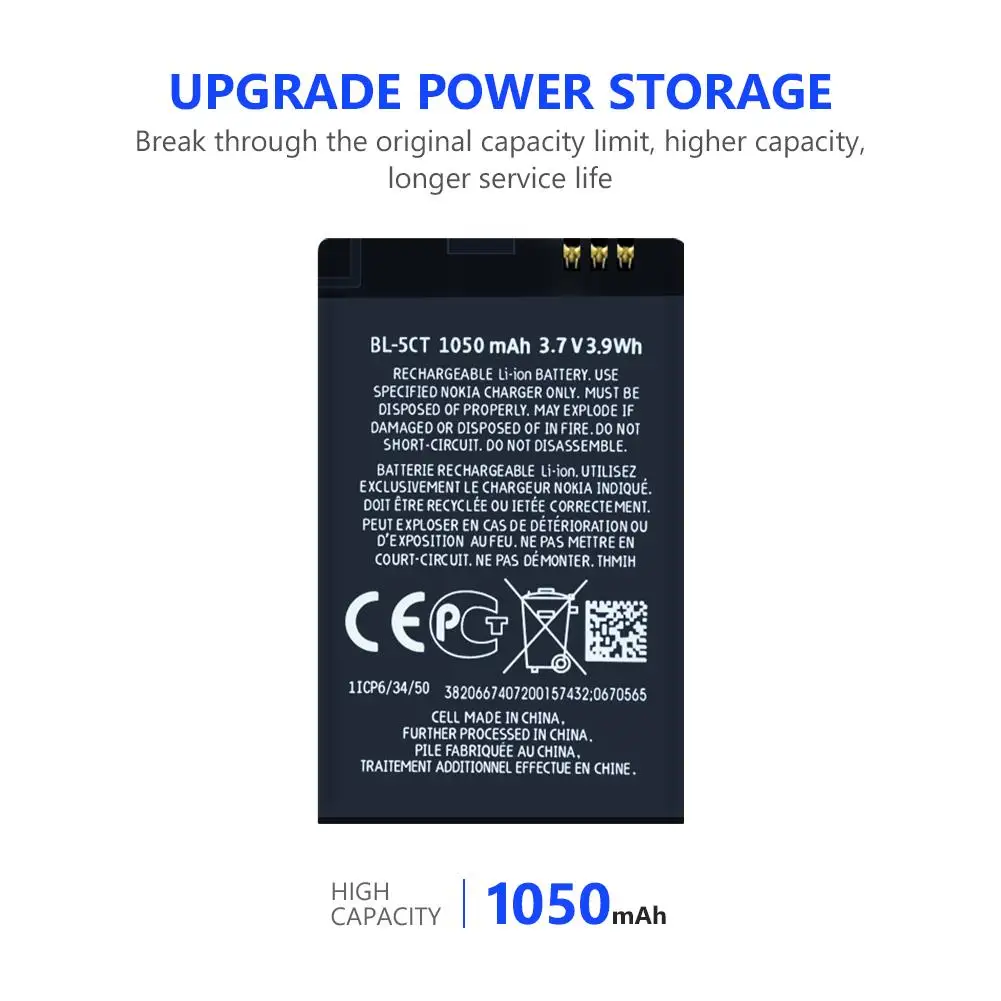Батарея BL-5CT для Nokia 3720C 5220XM 6303C 6730C C5 C5-00 C6-01 6030C 6303i Высокое качество TF карта с фактическим объемом внутренней телефонной акумуляторная батарея