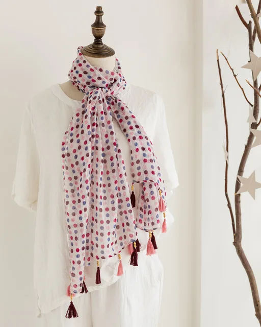 

New Fashion Colorful Dot Print Lurex Tassel Scarves Shalws Women Long Polka Spot Tassel Scarf Wrap Hjiab Muffler 10pcs/LOT