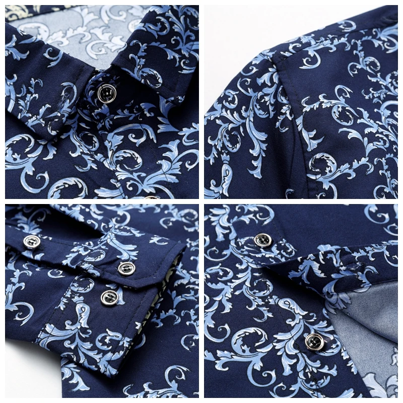 

JZ CHIEF Elegant Men Printed Parties Shirts Singer Stage Shirt Long Sleeve Casual Business Blouse Man Big Size Collar Shirt 7XL