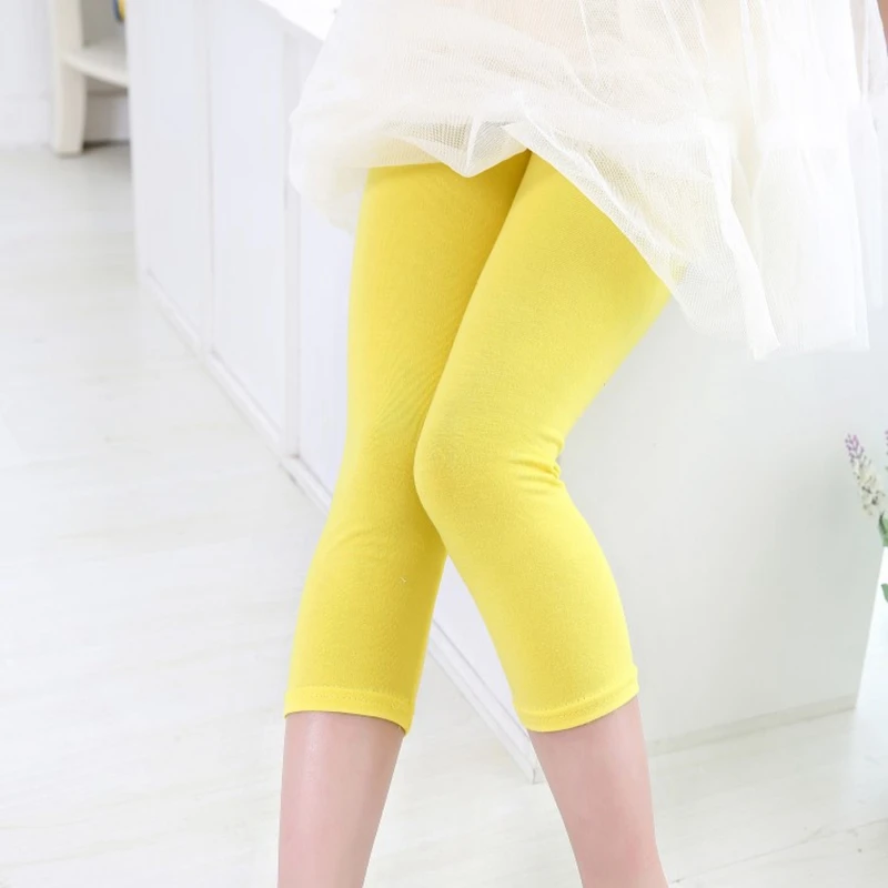 Леггинсы для девочек повседневные однотонные облегающие брюки три четверти 2020