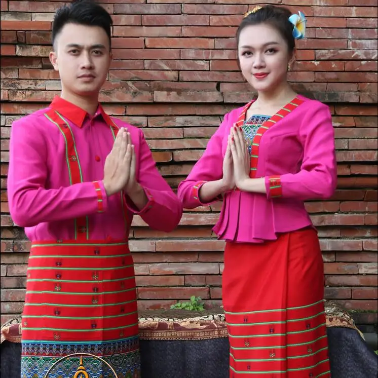 

Asian Style Hotel Thailand Restaurant waiter uniform YunNan Dai Hotel Costume Men Women matching simple generous Ethnic Clothing