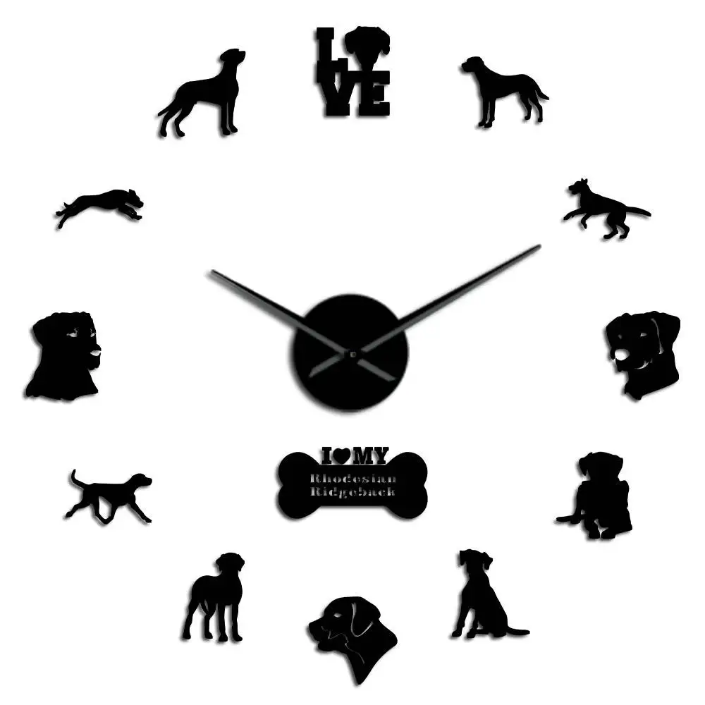Black Rhodesian Ridgeback собака порода животных 3D зеркальный эффект DIY настенные часы Pet Shop Декор кварцевые часы на батарейках часы - Цвет: Black