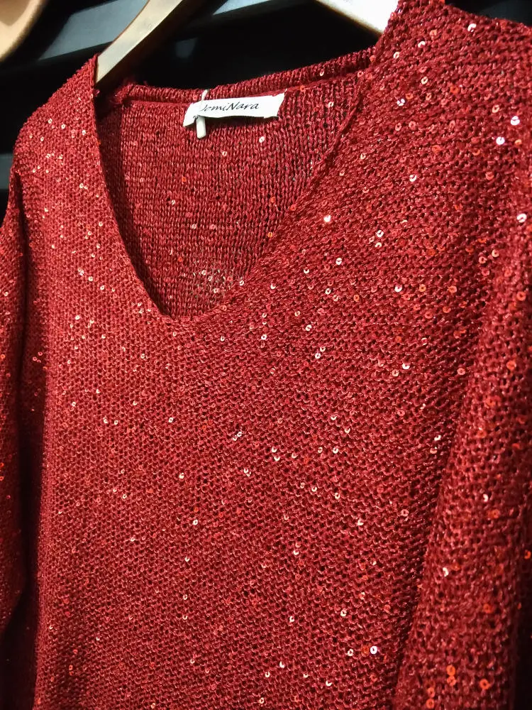 Cakucool блестками вязаное платье Для женщин с длинным рукавом Осень Vestidos украсить Повседневное прямой v-образный вырез Бисер короткий вязаный тянуть платья