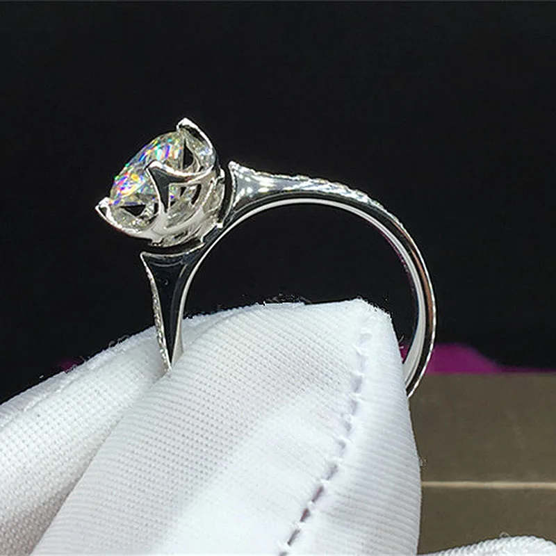 Solid 18K White Gold Center 1ct 6.5mm AU750 Round Brilliant Cut Side Stones Moissanite Ring Engagement For Women | Украшения и
