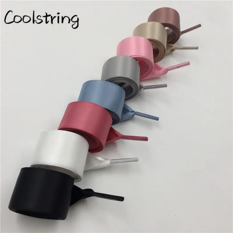 Coolstring/двухсторонние глянцевые шифоновые шнурки для обуви 70-160 см, плоские шелковые Ленточные кроссовки со шнурками шириной 2,22 см, 1 пара, Прямая поставка