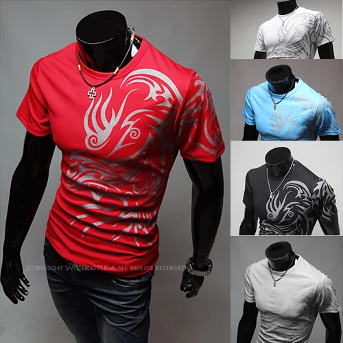 Мужская футболка с длинным рукавом круглым вырезом и принтом дракона|long sleeve