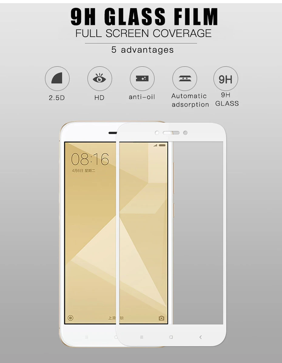 KolPler закаленное стекло для Xiaomi RedMi 4X защита экрана полное покрытие 9H стеклянная пленка для Xiomi RedMi 4X стеклянная защитная пленка
