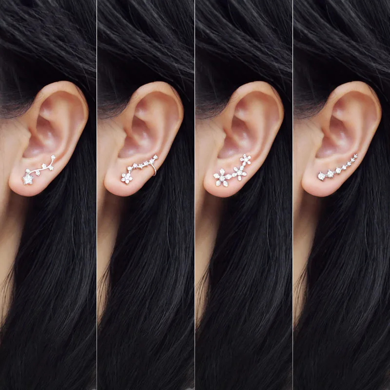 Женская серебряная Ушная манжета с цветком из фианита висячие серьги кубическим