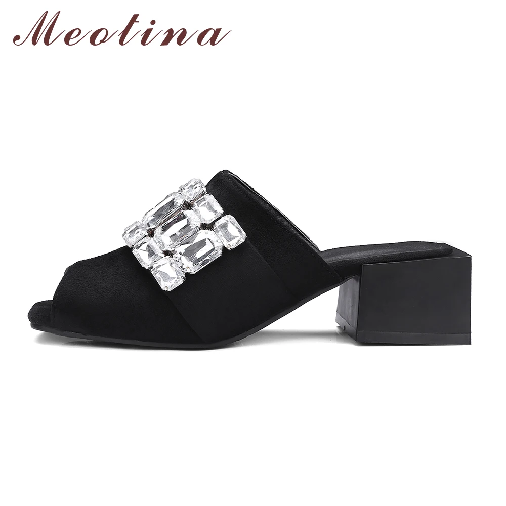 Женские сандалии с открытым носком Meotina желтые черные шлепанцы кристаллами