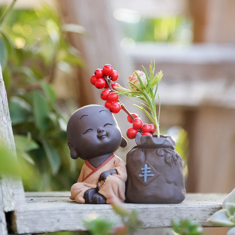 Creative Cute Monk Vase Painted Pottery Boutique Gardening Plant Bonsai Hydroponic Flower Pot Table Vases Tea Pet Crafts Decor | Дом и сад