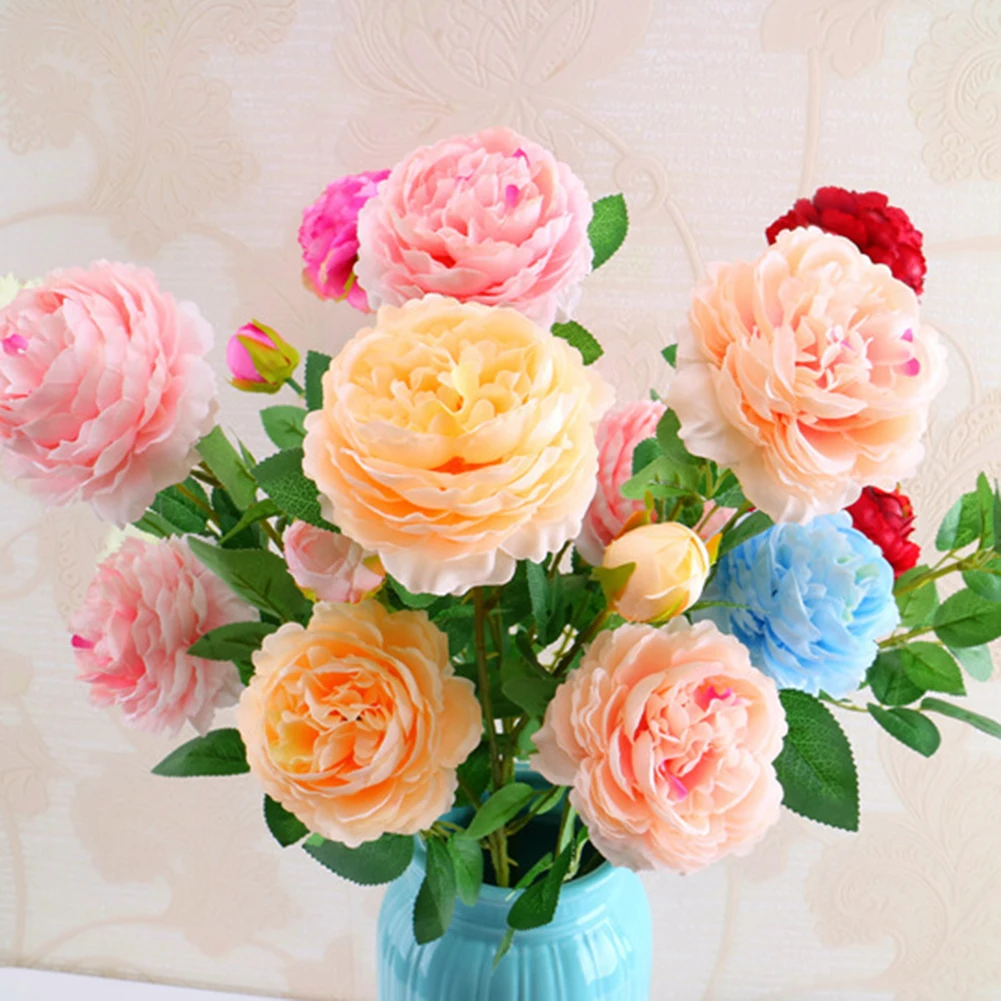 3 головы пион букет шелковых цветок искусственный невесты Цветы осень яркий роза