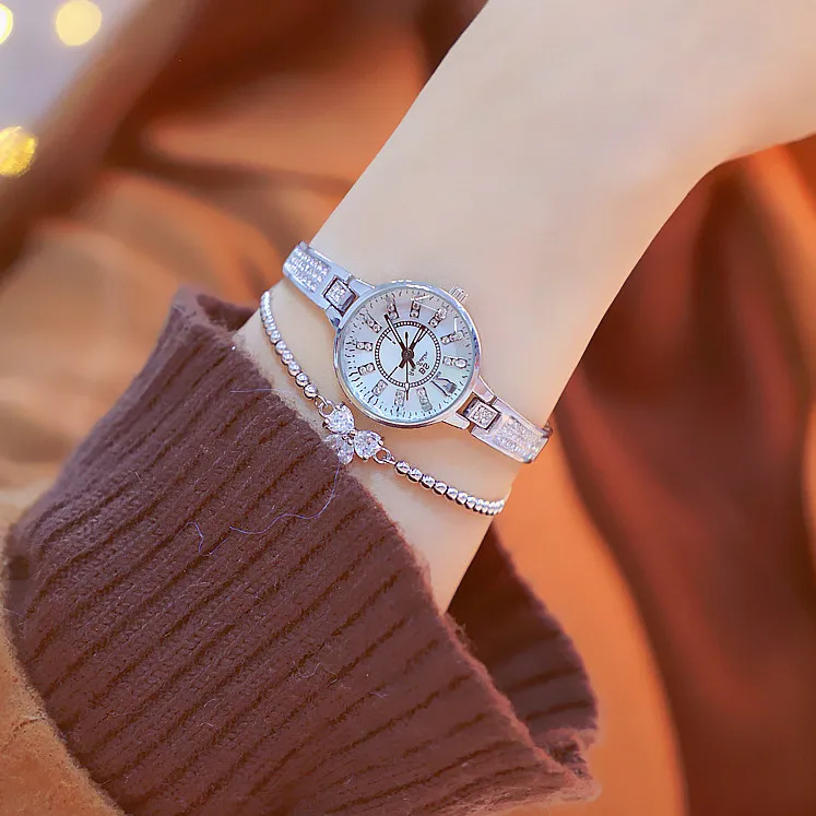 silver color BS брендовые маленькие элегантные женские часы модные простые Стильные женские часы Reloj Mujer модные женские часы-браслет женские часы - Цвет: silver color