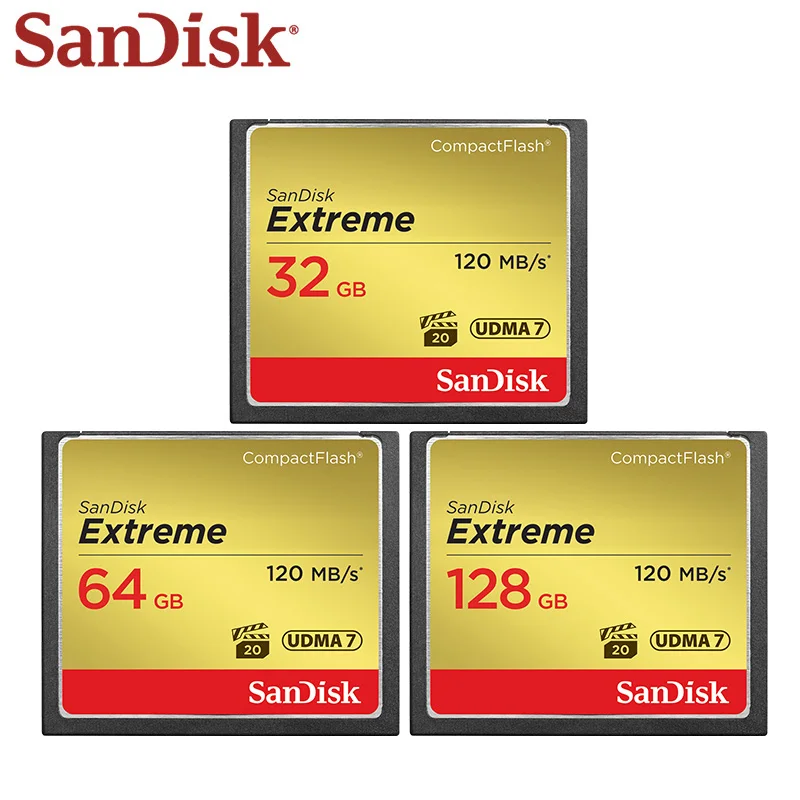 

100% Original SanDisk Extreme CF Card 64GB 32GB 128GB High Speed 120M/s Memory Card Flash Card CF Card For Camera