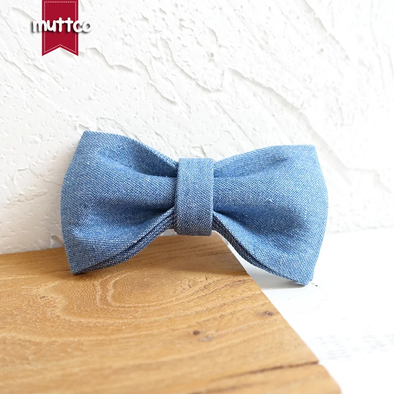 Ошейник MUTTCO для собак ручной работы с бантиком собачий ошейник и поводок синего