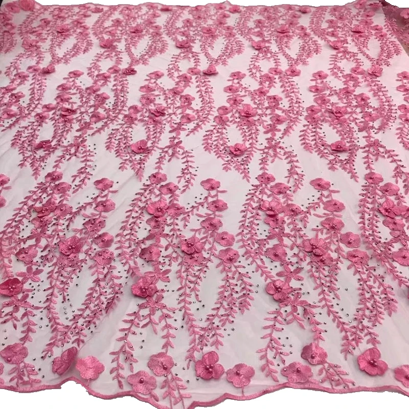 Последняя 3d Цветочная кружевная расшитая ткань с бисером африканская