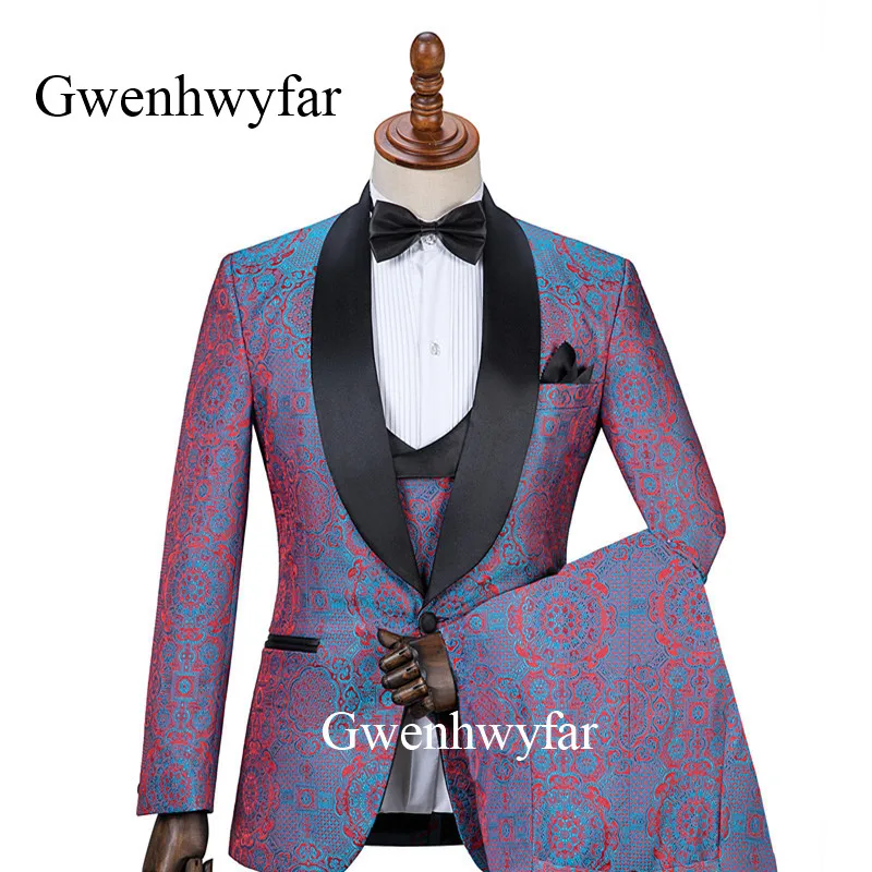 Gwenhwyfar, новинка, роскошный золотой мужской костюм с цветами, свадебные костюмы жениха для мужчин, приталенный, 3 предмета, смокинг, смокинг на заказ, выпускной, Блейзер, Terno