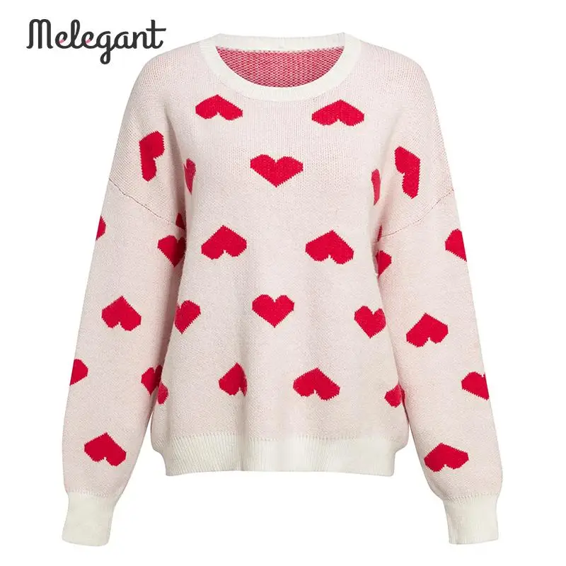 Melegant Winter 2019 Pullover Sweaters Women Heart Knitted Female Casual Ladies Sweater Jumper Knitwear | Женская одежда