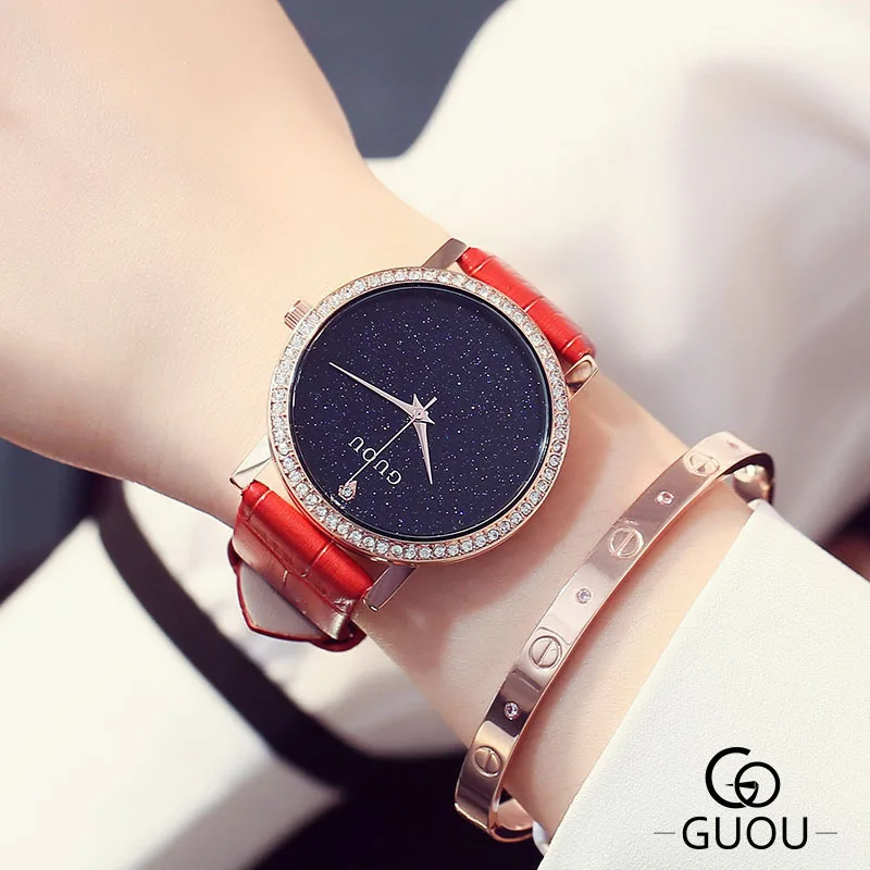 Лидирующий бренд AAA GUOU роскошные женские часы со стразами и кристаллами
