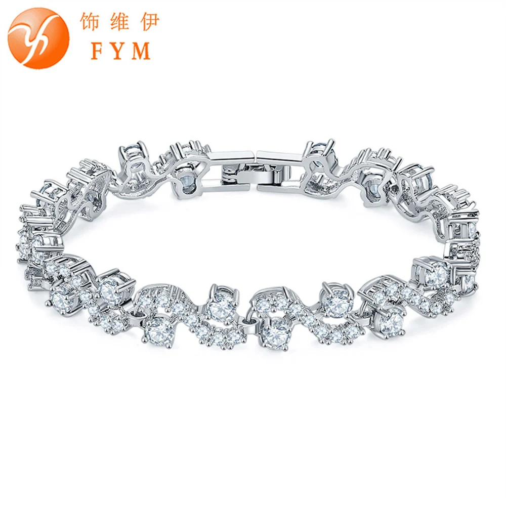 

FYM Brand Fashion Jewelry Silver color Bracelets & Bangles For women Luxury Clear Cubic Zircon Bracelet Jewelry Accessories