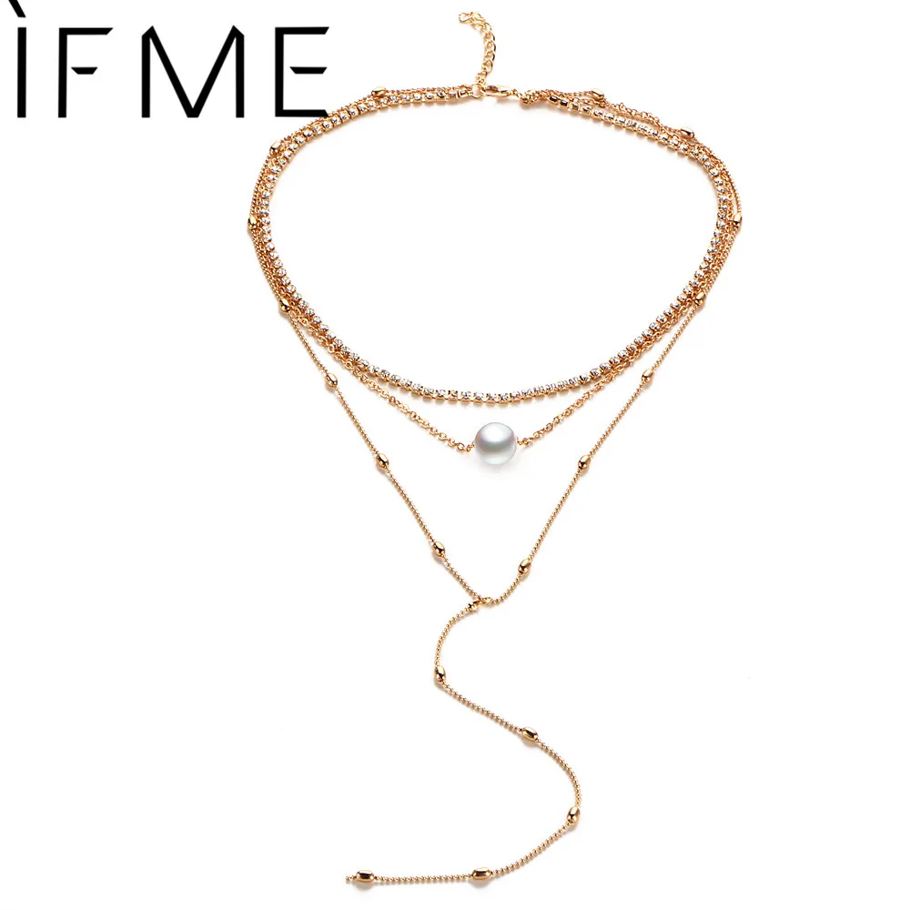 Многослойные ожерелья IF ME простой дизайн имитация чокер с жемчугом подвеской