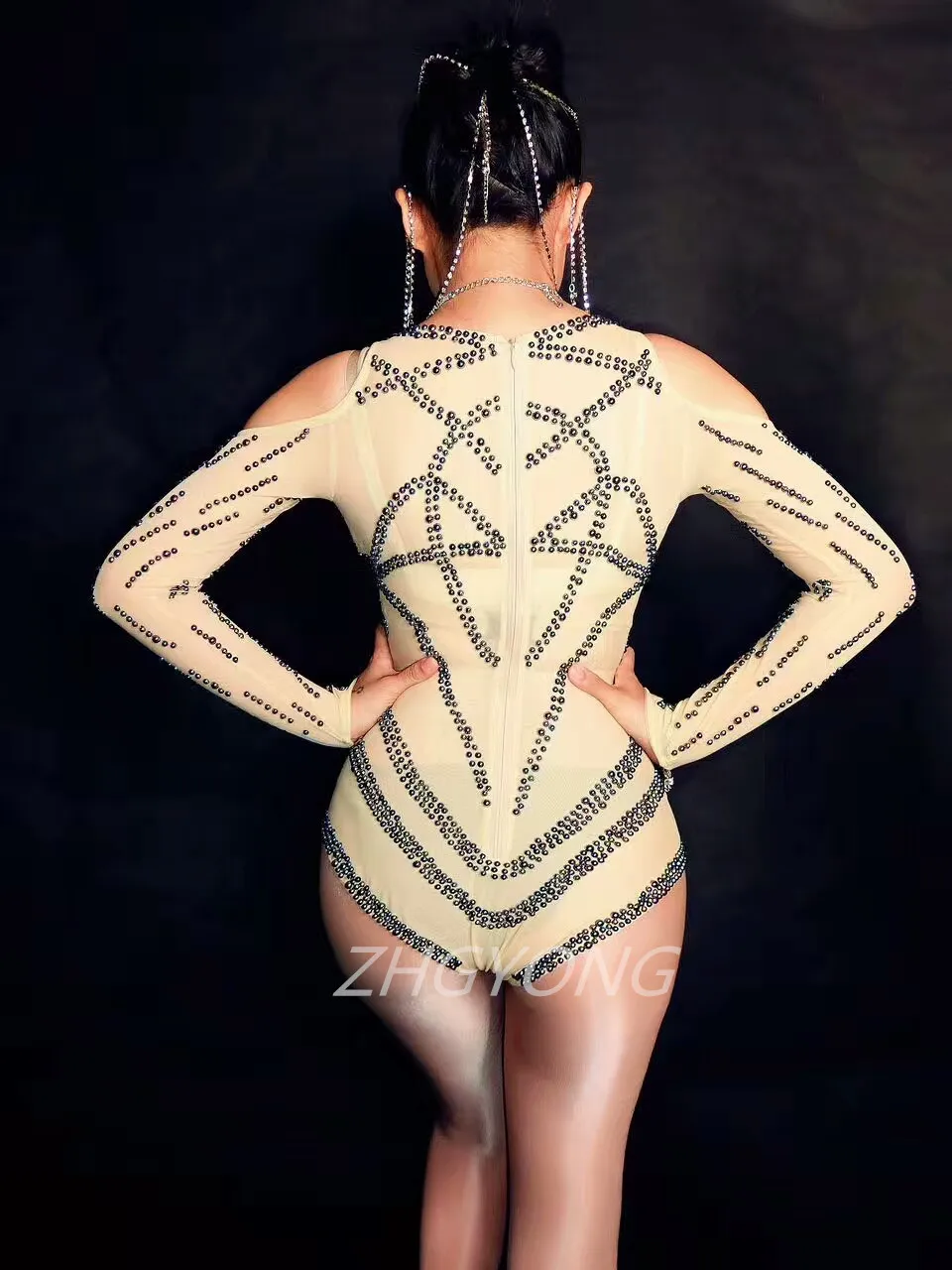 DJ DS женский сексуальный костюм супер мигающий боди с кристаллами модель лифчика