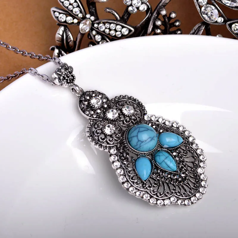 Женское винтажное длинное ожерелье Blucome синее в турецком стиле вечерние