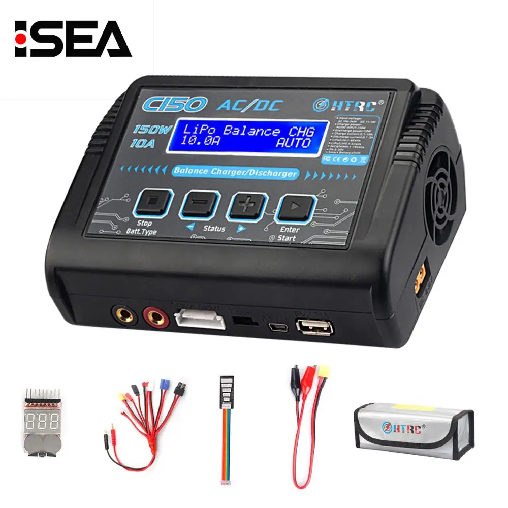 HTRC C150 зарядное устройство AC/DC 150 Вт 10A dis зарядное устройство для LiPo LiHV LiFe Lilon NiCd NiMh Pb батарея RC зарядное устройство и 8 в 1 провод