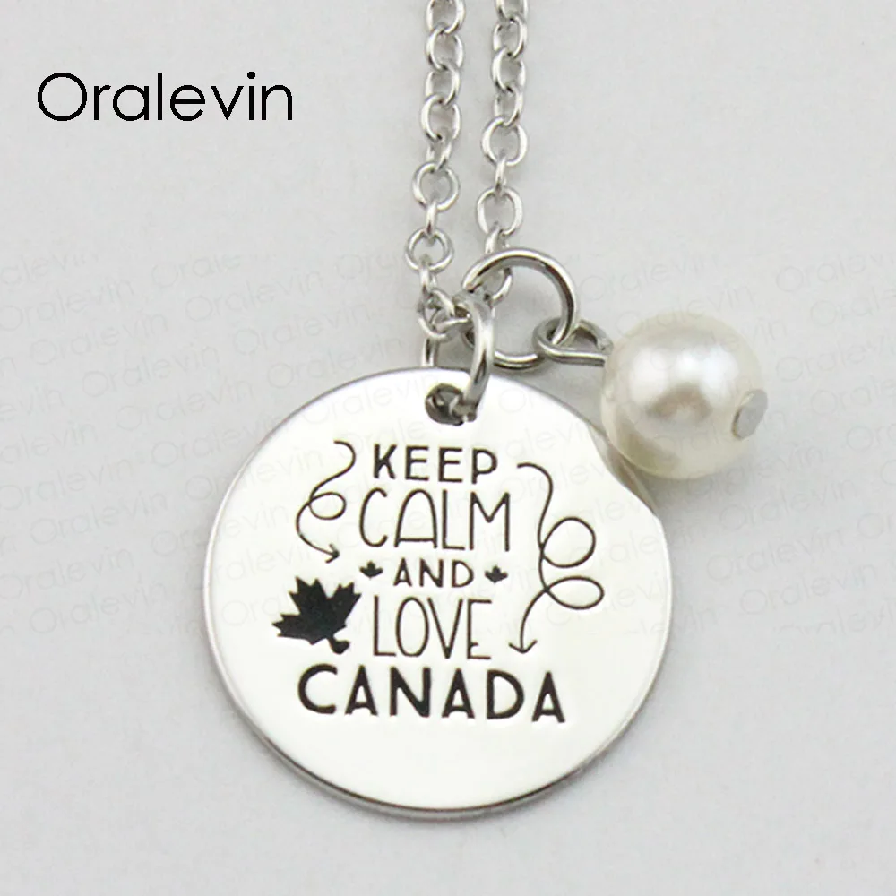 

KEEP CALM AND LOVE CANADA Inspirational Hand Stamped Engraved Custom Pendant Necklace for Women Gift Jewelry,10Pcs/Lot, #LN2023