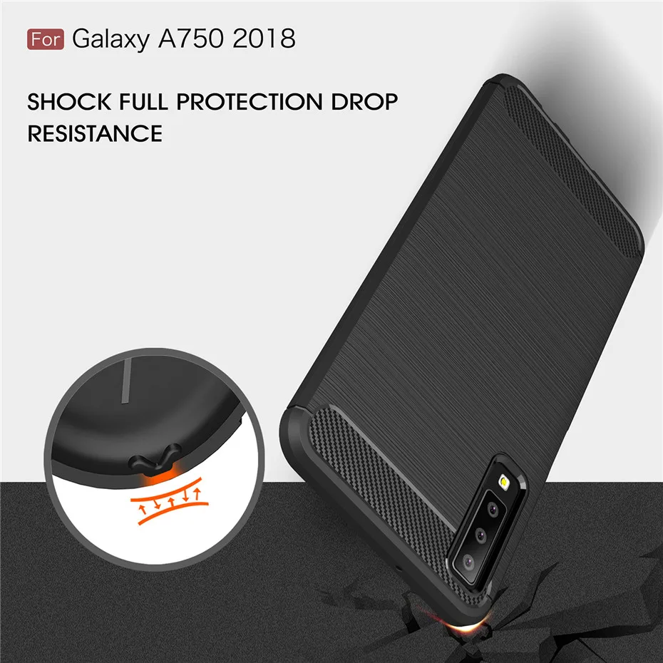 Силиконовый чехол для samsung Galaxy A7 2018 A750 углеродного волокна Мягкие TPU оснащен Conque