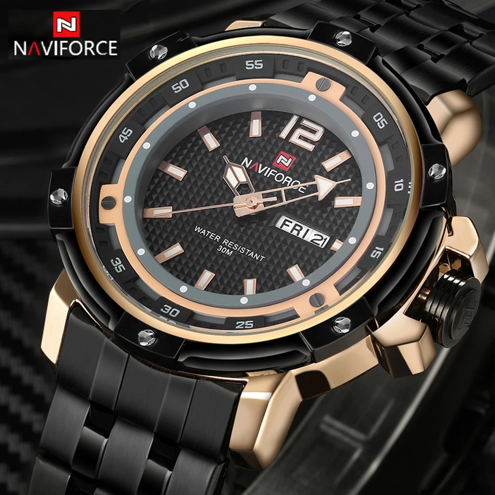 NAVIFORCE для мужчин бренд полный сталь кварцевые часы человек армейские водостойкие