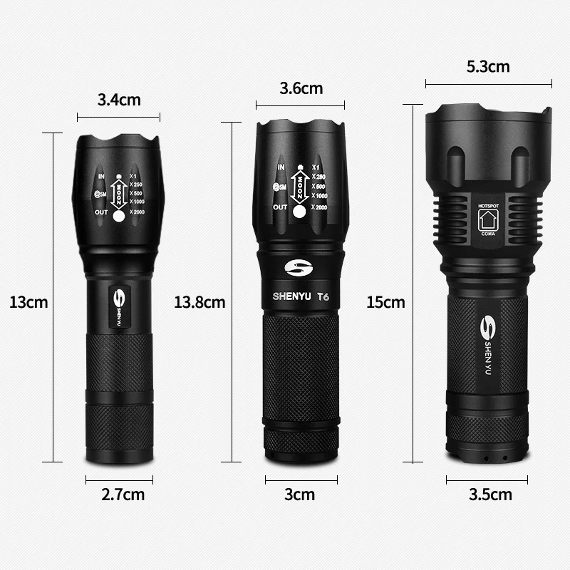 

SHENYU LED Flashlight 18650 26650 Torch Waterproof Flashlight Cree XML t6 1000 lumen Zoomable Light