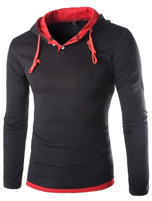 Лето Мужчины Футболки 2016 Новая Мода Топы Тис Капюшоном с длинным Рукавом